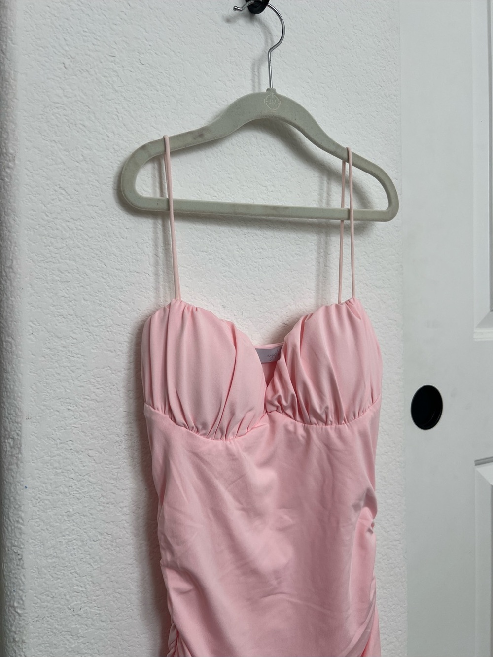 Windsor Light Pink Satin-Look Ruched Bust Slip Dress